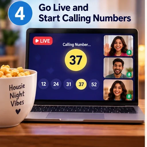 A live Housie game calling number 37, with players on voice chat.